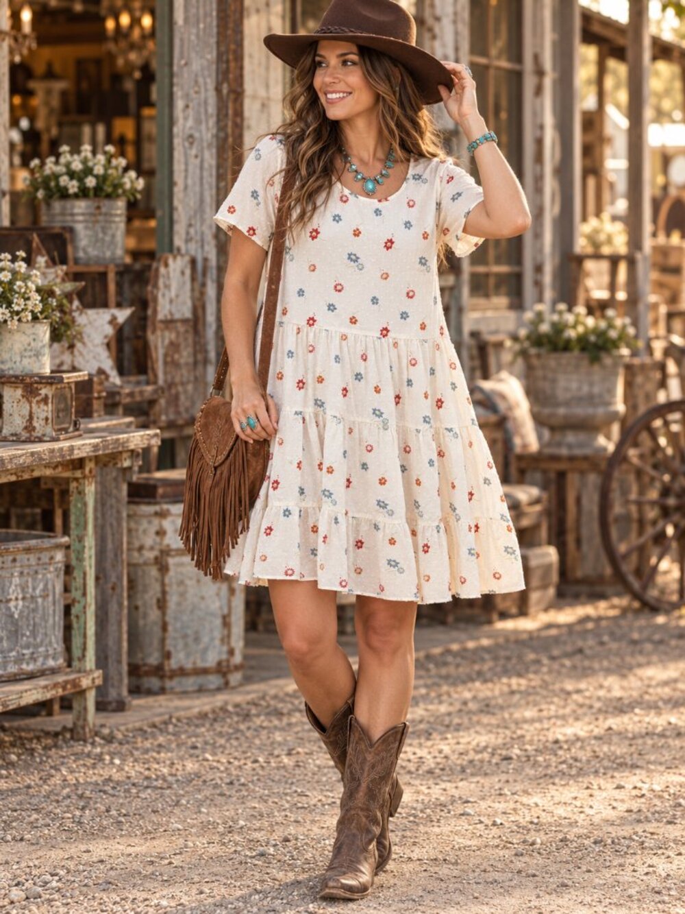 Madewell Floral Swiss Dot Tiered Babydoll Mini Dress Ivory Medium